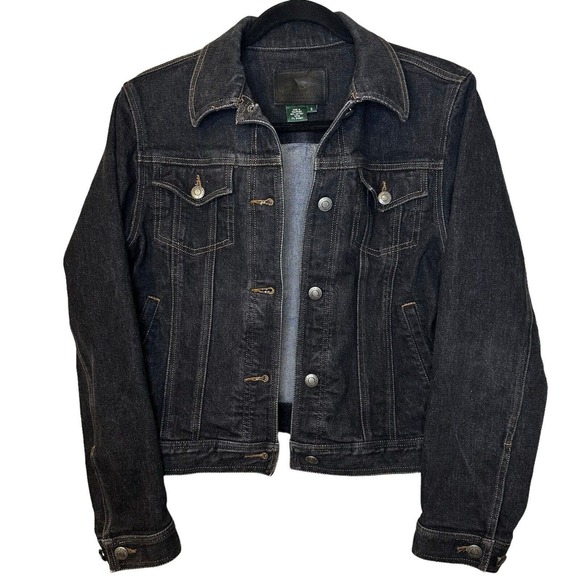 Ralph Lauren Womens Dark Denim Jean Jacket S Black Full Button Up‎ - Picture 1 of 9